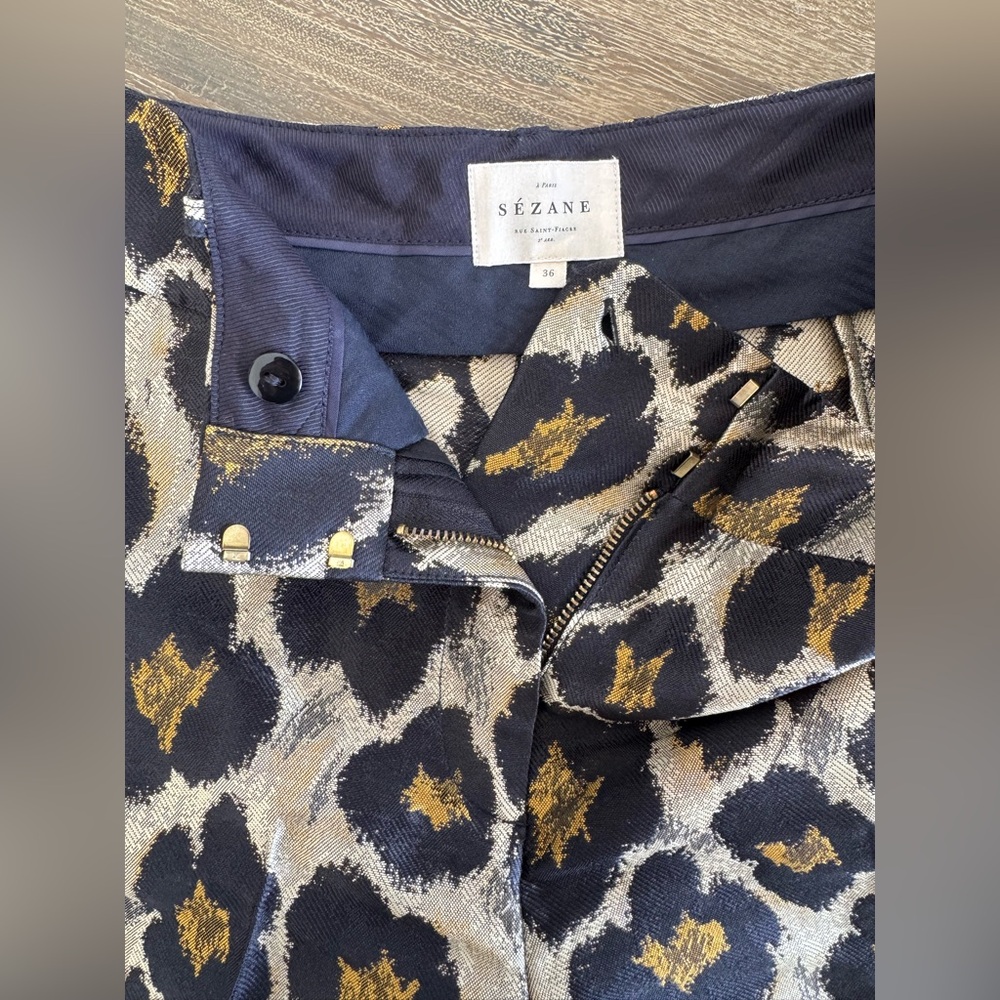 Sezane Gustavo Trousers Leopard Jacquard Print Size 36 US 4 Straight Leg - Picture 6 of 9